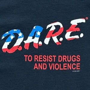 VTG DARE To Resist Drugs and Violence T-Shirt Black American Flag Graphic Small